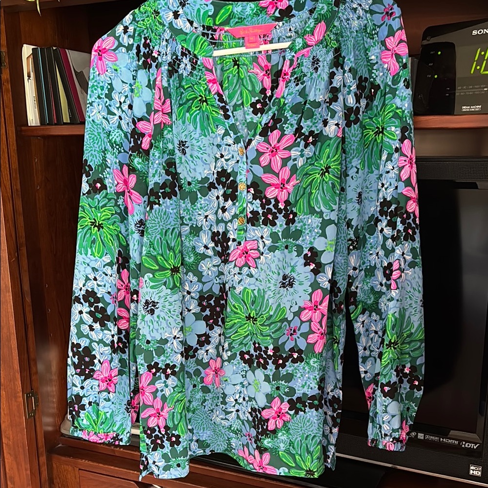 Lilly Pulitzer Floral Blouse in Blue, Pink & Green